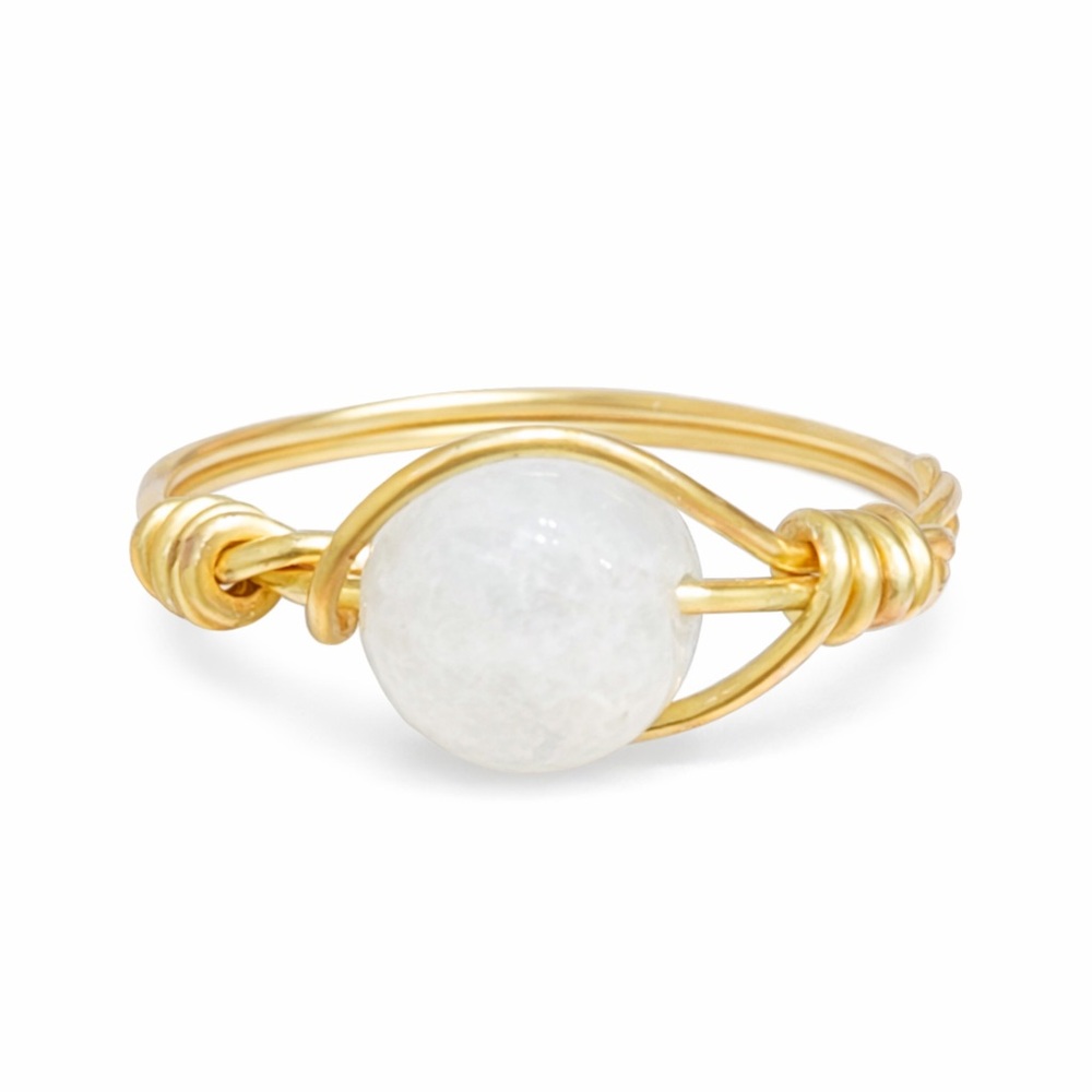 Original Handmade unique Gold Wire Wrapped White Stone Ring Boho Statement 7